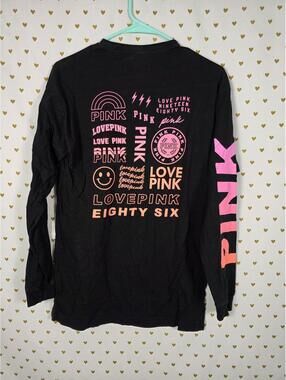 Victorias Secret PINK XS Black Long Sleeve Campus Tee shirt Love